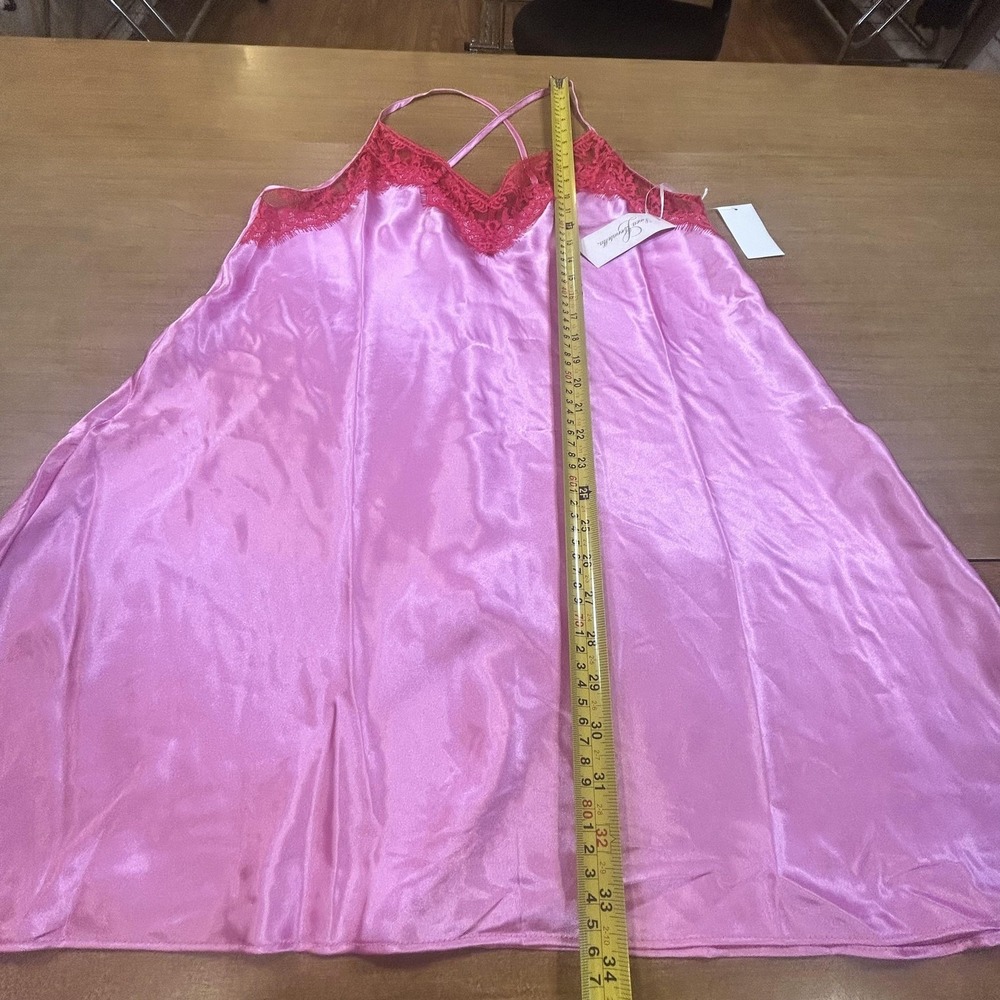 Linea Donatella Nightgown Womens XL Pink Satin Lace Chemise Slip Lingerie NWT - Picture 2 of 7
